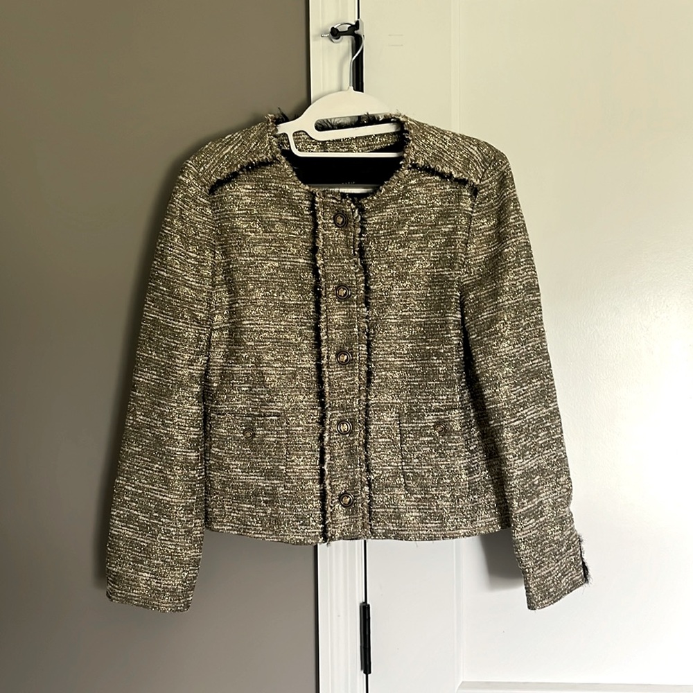 Zara Tweed Blazer in Brown and Cream